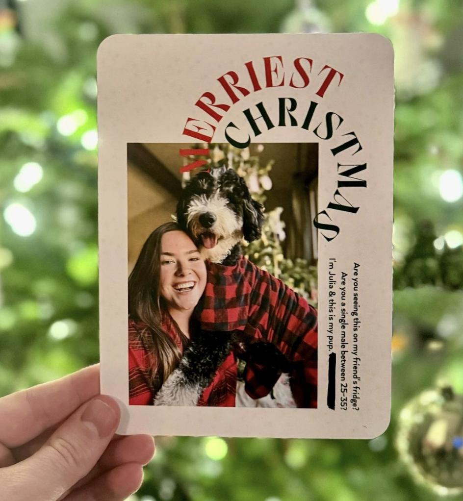 woman's christmas card with phone number